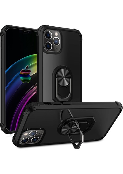 Apple iPhone 12 Mini Kılıf Silikon Kenarlı Yüzüklü Manyetik Mola Kapak