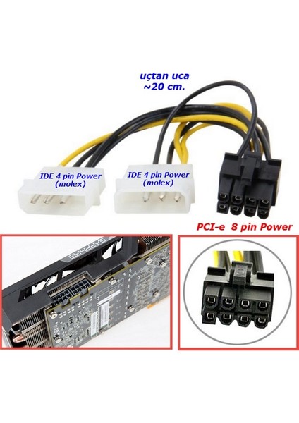 Power Kablosu 3.5 Ide To Pcı-E (2x 4 Pin 3.5 Ide To Pcı-E 8 Pin)