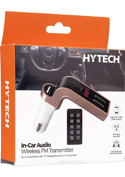 HY-XCB75 5V 2.1A LED Ekran Usb+Tf Desteği Gold Bluetooth Fm Transmitter