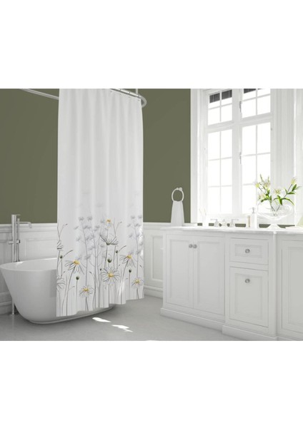 Banyo Perdesi Papatya Çiçek Desen Duş Perdesi Su Geçirmez Küvet Perdesi 180X200 Duş Perdesi 12 C-Halkalı Banyo Perde, Küf Tutmaz Banyo Perdeleri-Yerli Üretim Duş Perdeleri Solmaz Dış Perde fiyatları