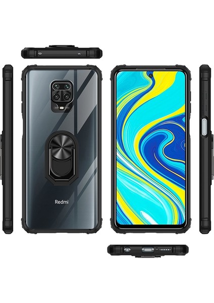 Xiaomi Redmi Note 9 Pro Kılıf Renkli Silikon Kenarlı Yüzüklü Manyetik Mola Kapak