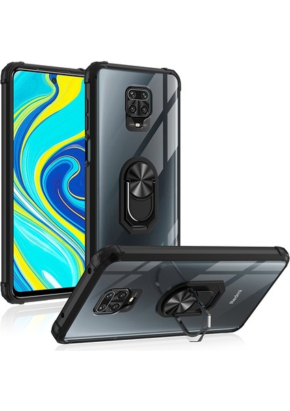 Xiaomi Redmi Note 9 Pro Kılıf Renkli Silikon Kenarlı Yüzüklü Manyetik Mola Kapak