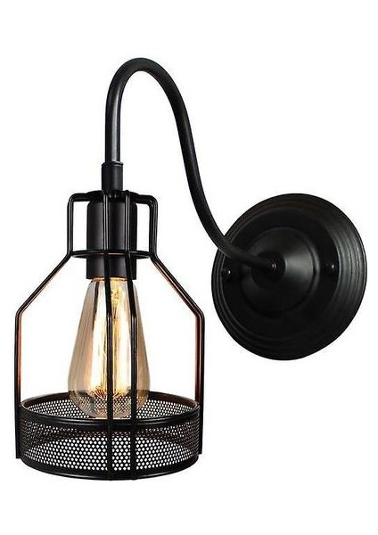 Vintage LED Duvar Işık Retro Loft Endüstriyel Duvar Lambası E27 Demir Basit Abajur Kafes Güvenlik Aplik Iç Aydınlatma Armatürü H (Yurt Dışından)