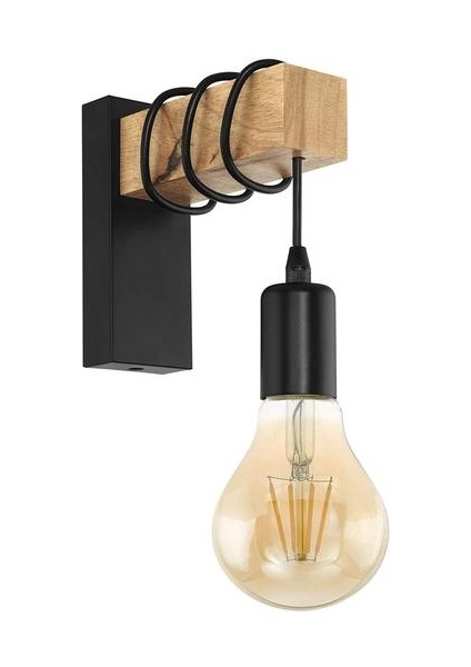 Eglo Townshend Wall Light, 1-Alevli Vintage Duvar Işık Endüstriyel Tasarımlı, Çelik ve Ahşaptan Retro Işık, Renk: , Kahverengi, S (Yurt Dışından)