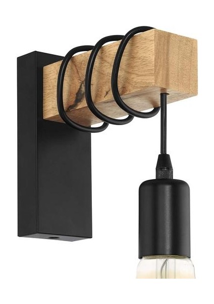 Eglo Townshend Wall Light, 1-Alevli Vintage Duvar Işık Endüstriyel Tasarımlı, Çelik ve Ahşaptan Retro Işık, Renk: , Kahverengi, S (Yurt Dışından)