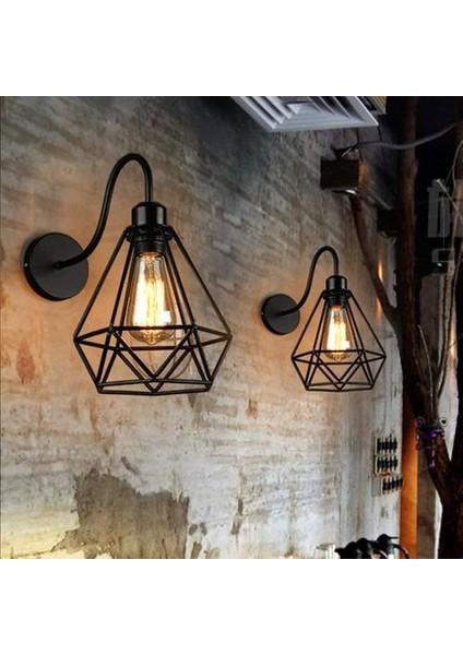 Loft Amerikan Demir Abajur Duvar Lambası Vintage Kafes Bekçi Sconce Çatı Aydınlatma Armatürü Modern Kapalı Aydınlatma Duvar Lambaları E-Style (Yurt Dışından)