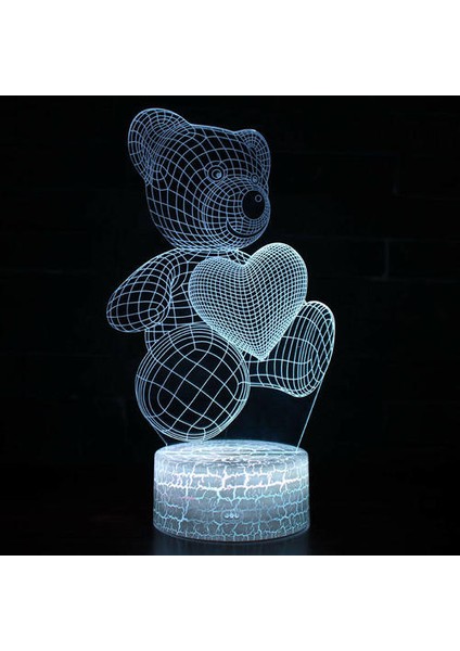3D Illusion Akrilik LED Gece Işığı Ayı USB Dokunmatik Çocuk Yatak Odası Kreş Lambası (Yurt Dışından)