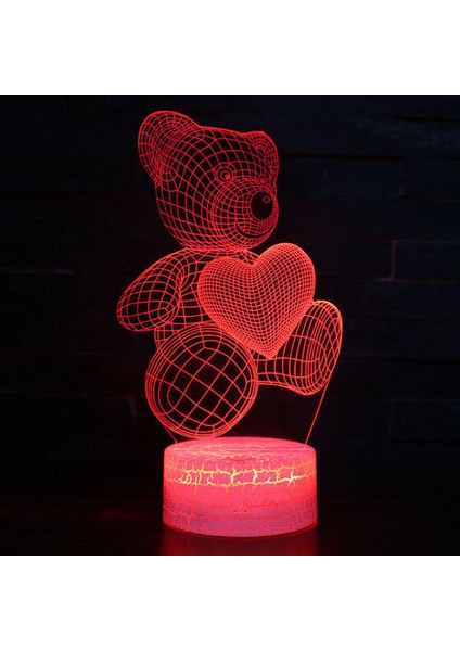 3D Illusion Akrilik LED Gece Işığı Ayı USB Dokunmatik Çocuk Yatak Odası Kreş Lambası (Yurt Dışından)