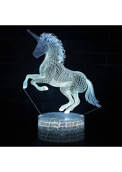 Unicorn D 3D Illusion Galaxy Unicorn Gece Işık LED Dokunmatik Lamba Masası Yatak Odası Dekor (Yurt Dışından)