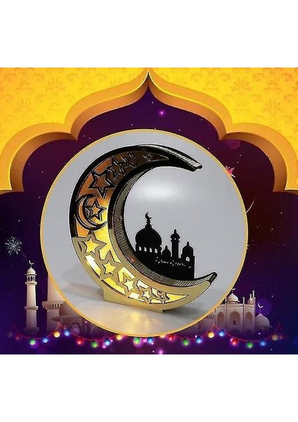 Gece Işıkları Ortam Aydınlatma Ahşap Müslüman Ay Lambası LED Işık Ramazan Süsler Eid Mübarek Süs Islam Parti Malzemeleri (Yurt Dışından) fırsatları