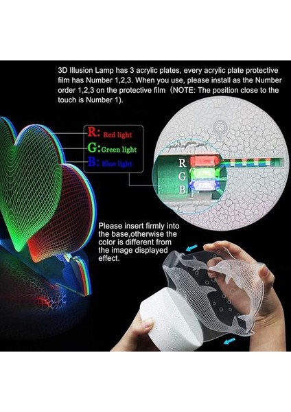 Kızlar Gece Lambası, Laibuy Kalp 3D Illusion Lambası ile 3 Desenli Dokunmatik Kontrol Dinamik Renkler Değiştirilebilir Dekor Nightlight Noel I Için (Yurt Dışından)