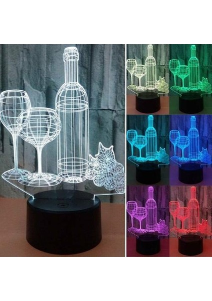 7 Renk 3D Kırmızı Şarap LED Gece Lambası Dokunmatik Masa Masası Lambası Yatak Odası Çocuk Odası (Yurt Dışından)