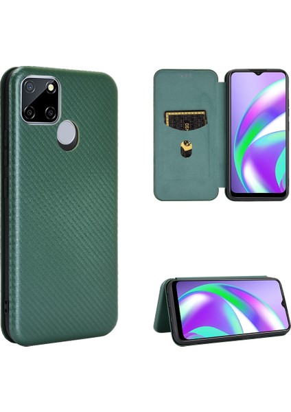 Oppo Realme Narzo 20 Için Karbon Fiber Doku Manyetik Tpu + Pc + Pu Deri Telefon Kılıfı - Yeşil (Yurt Dışından)