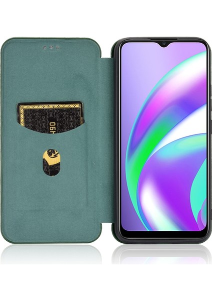 Oppo Realme Narzo 20 Için Karbon Fiber Doku Manyetik Tpu + Pc + Pu Deri Telefon Kılıfı - Yeşil (Yurt Dışından)