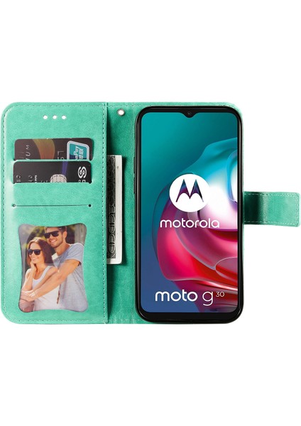 Motorola Moto G30 Için Kabartma Desenli Pu Deri Telefon Kılıfı - Yeşil (Yurt Dışından)