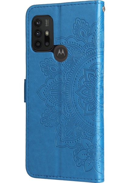 Motorola Moto G30 Için Kabartma Desenli Pu Deri Telefon Kılıfı - Mavi (Yurt Dışından)