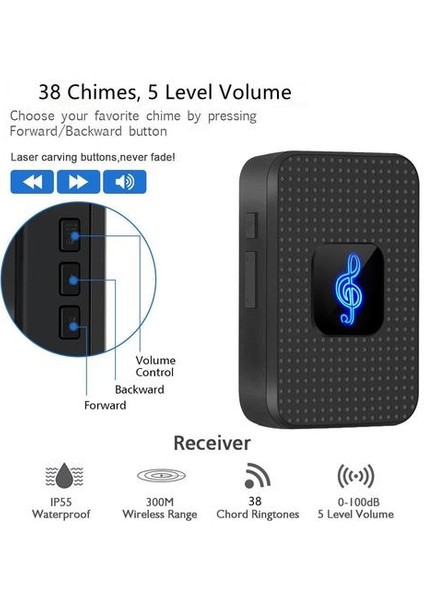 300 Metre Uzun Mesafe, Yağmur Geçirmez 38 Müzik, Ev Uzaktan Kumanda Dingdong Kablosuz Mini Kapı Zili Bir Üç Için (Yurt Dışından)