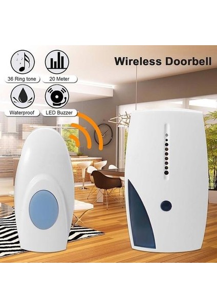 Akıllı LED Gösterge Kablosuz Kapı Zili 36 Tunes Chime Müzik Kapı Çan Verici + Alıcı 70 110M Uzaktan Kumanda Ca | Kapı Zili (Beyaz) (Yurt Dışından) fırsatları