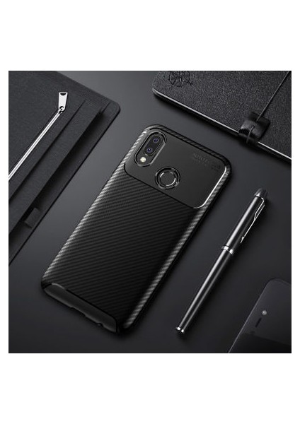 Huawei P20 Lite Kılıf Rugged Armor Karbon Desenli Tam Koruma Silikon Kapak
