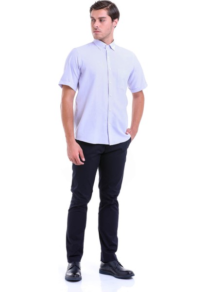 Erkek Lila Desenli Regular Fit Pamuklu Kısa Kol Gömlek
