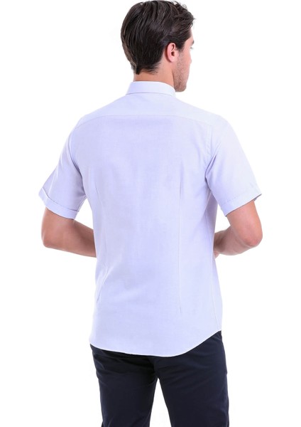 Erkek Lila Desenli Regular Fit Pamuklu Kısa Kol Gömlek