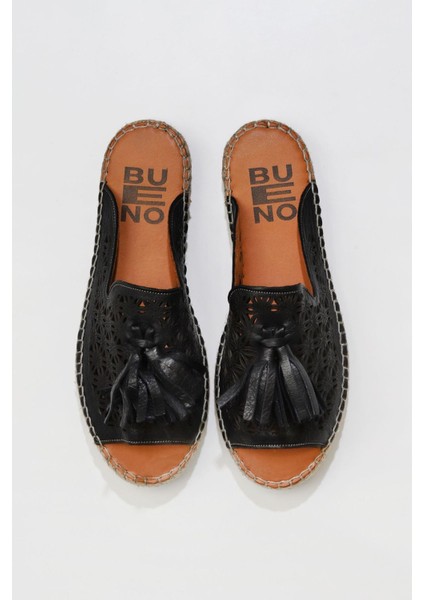 Bueno Shoes Siyah Deri Kadın Düz Terlik