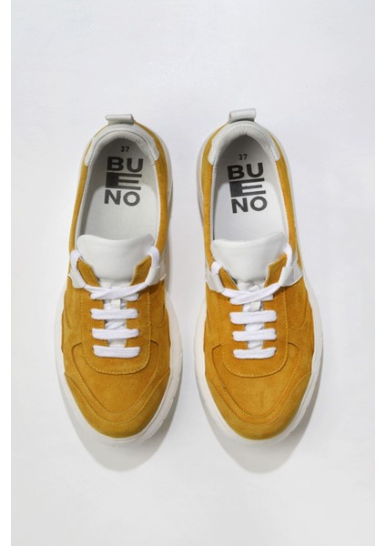 Sarı Beyaz Deri Kadın Spor Ayakkabı