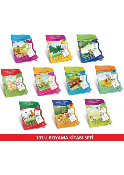 Okul Öncesi Masal Boyama Etkinlik 10 Kitap Seti - Boyama Kitabı Seti 10'lu