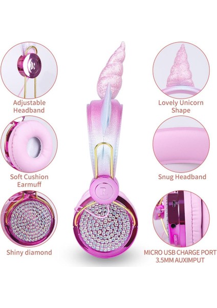Kablosuz Kulaklık Karikatür Unicorn Çocuk Mikrofonlu Kulaklıklar Kız Gamer Çocuk Sevimli Bluetooth Kulaklık Hediyeler(Yurt Dışından) indirimleri