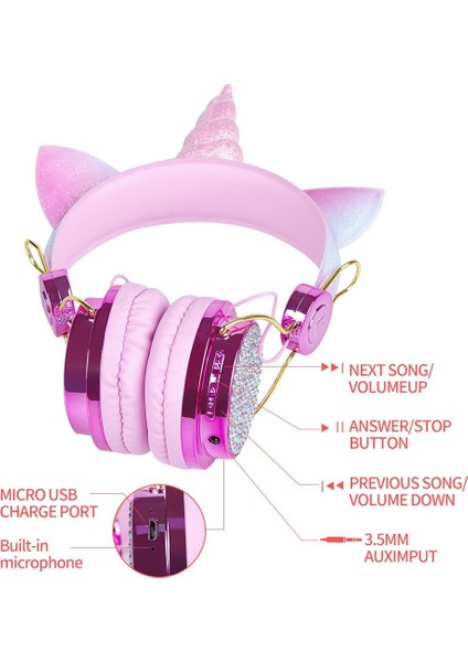 Kablosuz Kulaklık Karikatür Unicorn Çocuk Mikrofonlu Kulaklıklar Kız Gamer Çocuk Sevimli Bluetooth Kulaklık Hediyeler fırsatları