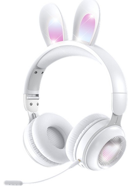 Mikrofonlu Kablosuz Kulaklıklar Sevimli Tavşanlar Kızlar LED Stereo Müzik Bluetooth Kulaklık Çocuk Telefonu Oyun Kulaklığı Kız Kadın Hediye