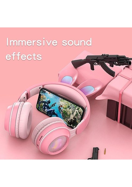 Mikrofonlu Kablosuz Kulaklıklar Sevimli Tavşanlar Kızlar LED Stereo Müzik Bluetooth Kulaklık Çocuk Telefonu Oyun Kulaklığı Kız Kadın Hediye modelleri