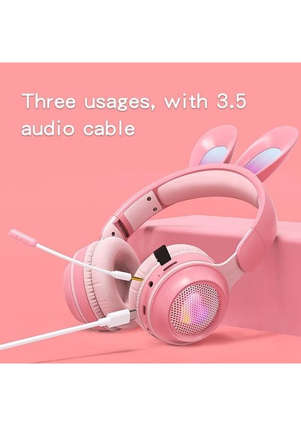Mikrofonlu Kablosuz Kulaklıklar Sevimli Tavşanlar Kızlar LED Stereo Müzik Bluetooth Kulaklık Çocuk Telefonu Oyun Kulaklığı Kız Kadın Hediye fırsatları
