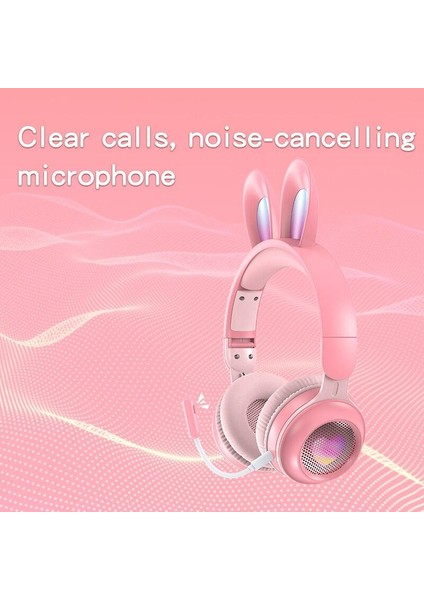 Mikrofonlu Kablosuz Kulaklıklar Sevimli Tavşanlar Kızlar LED Stereo Müzik Bluetooth Kulaklık Çocuk Telefonu Oyun Kulaklığı Kız Kadın Hediye indirimleri