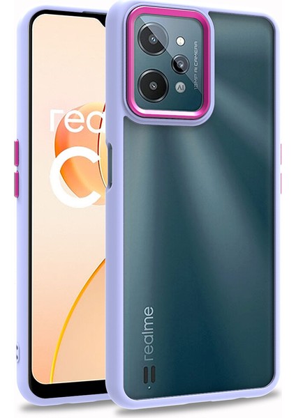 Realme C31 Kılıf Silikon Kenarlı Arkası Şeffaf Renkli Flora Kapak