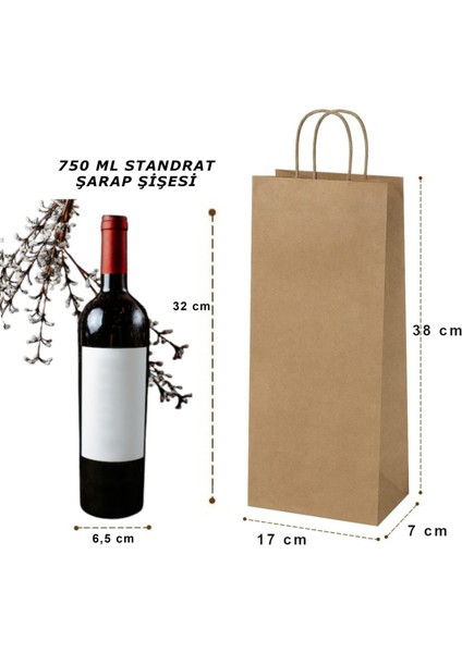 Roco Paper Kraft Şişe Poşeti Kağıt Şişe Çantası 25 Adet 17X38X7 cm