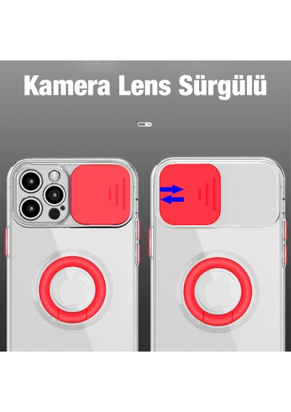 iPhone 13 Pro 6.1inç Kılıf Sürgülü Kamera Lens Korumalı Yüzük Standlı Silikon Kılıf ALL-35488