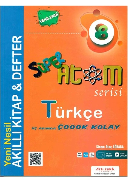 Artı Zeka 8 Sınıf Süper Atom Türkçe Akıllı Kitap +Defter