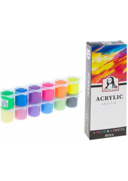 Akrilik Boya 12 Renk 22ML Neon Pastel Renkler ML124 6758