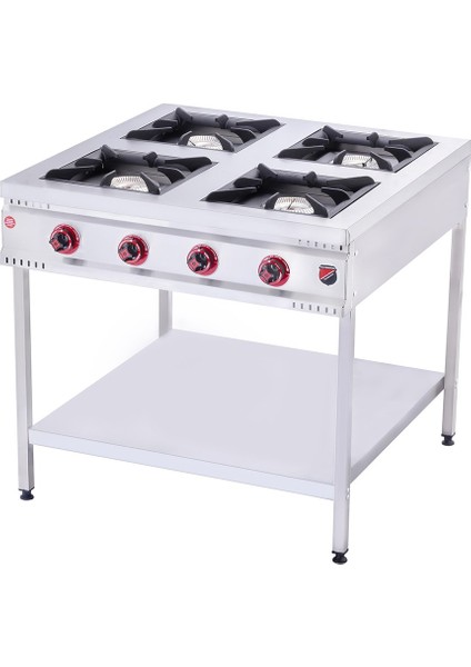 Silverinox Endüstriyel Doğalgazlı Taban Raflı Midi 4 Gözlü Ocak