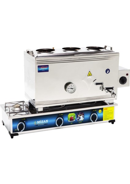 60 Lık Doğalgazlı + Elektrikli 40 Litre 3 Demlikli Çay Kazanı Ocağı