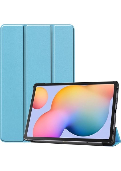 Samsung Galaxy Tab S6 Lite P610 Kılıf Standlı Kapaklı Arkası Şeffaf Sert Smart Case Mavi