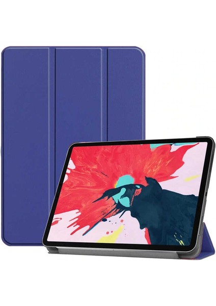 Apple Ipad Pro 12.9 2020 Için Standlı Kapaklı Arkası Şeffaf Sert Smart Case Lacivert