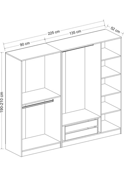 Kale 5 Bölmeli 2 Ç Giyinme Dolabı Dore 190CM