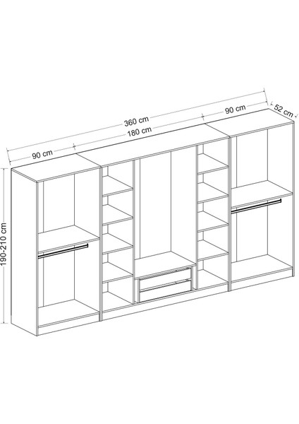 Kale 8 Bölmeli 2 Ç Giyinme Dolabı Dore 190CM