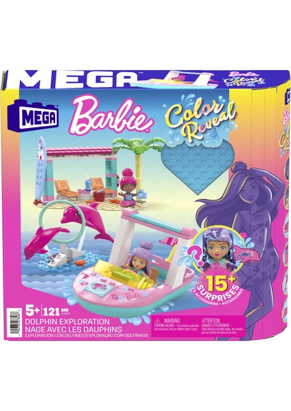 MEGA™ Barbie® Color Reveal™ Yunus Keşfi Yapı Seti, 2 Mini Bebek ve 2 Yunus ile 10'Dan Fazla Sürpriz İçerir, 5 Yaş ve Üzeri Hhw83