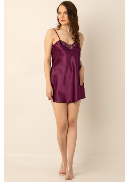 Ince Askılı Güpürlü Mini Saten Gecelik fırsatları