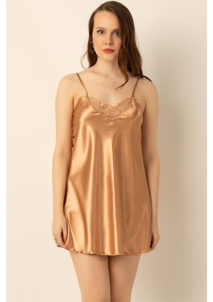 Ince Askılı Güpürlü Mini Saten Gecelik indirimleri
