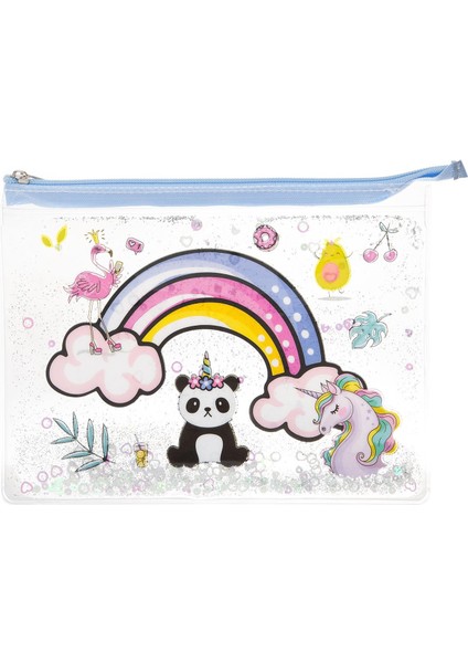 A5 Boy Simli ve Sulu Fermuarlı Şeffaf Desenli Dosya