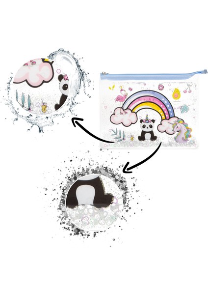 A5 Boy Simli ve Sulu Fermuarlı Şeffaf Desenli Dosya fırsatları